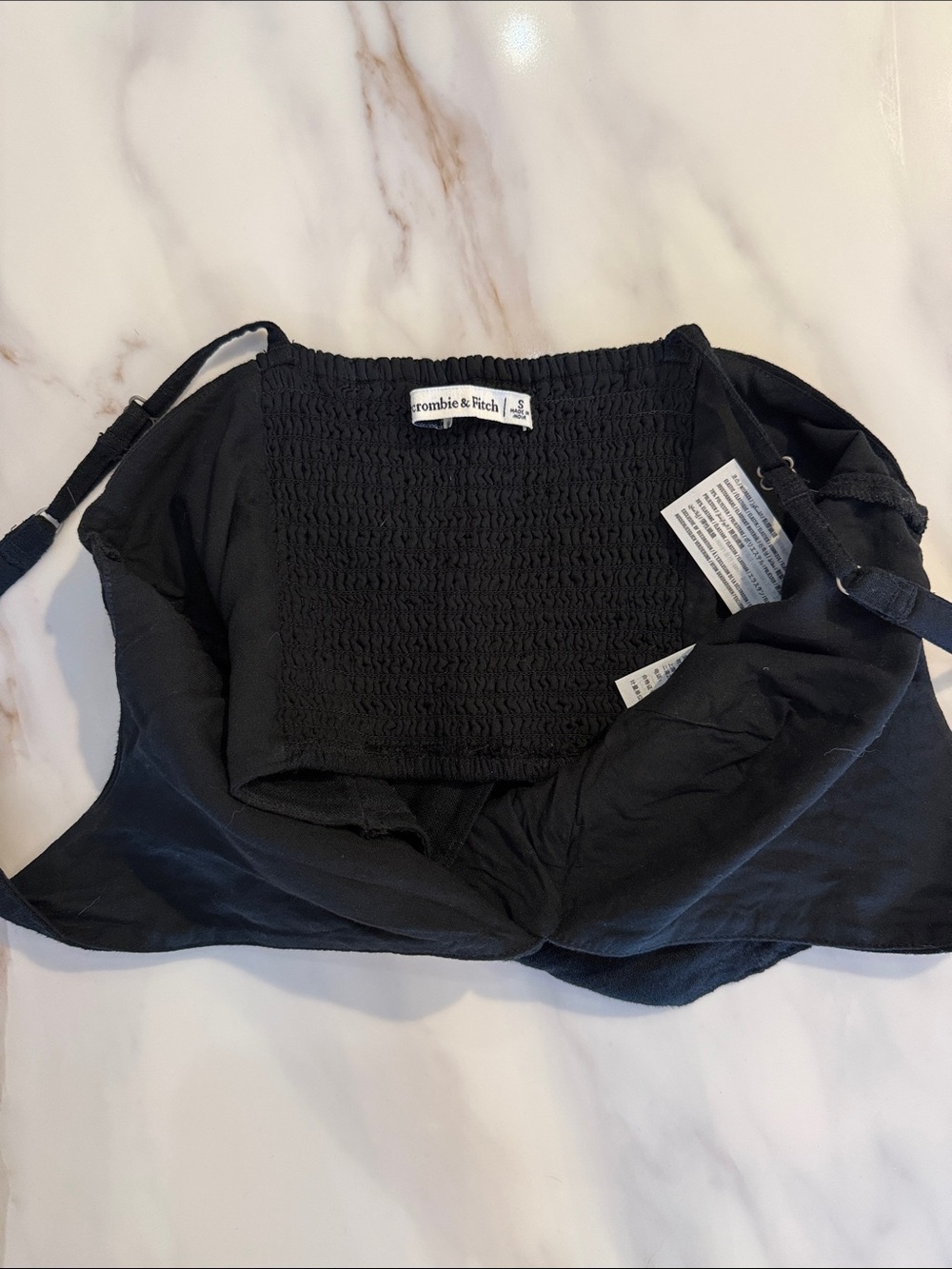 Abercrombie & Fitch Linen Smocked Back Cropped Tank Top Shirt Small Black - Picture 5 of 9